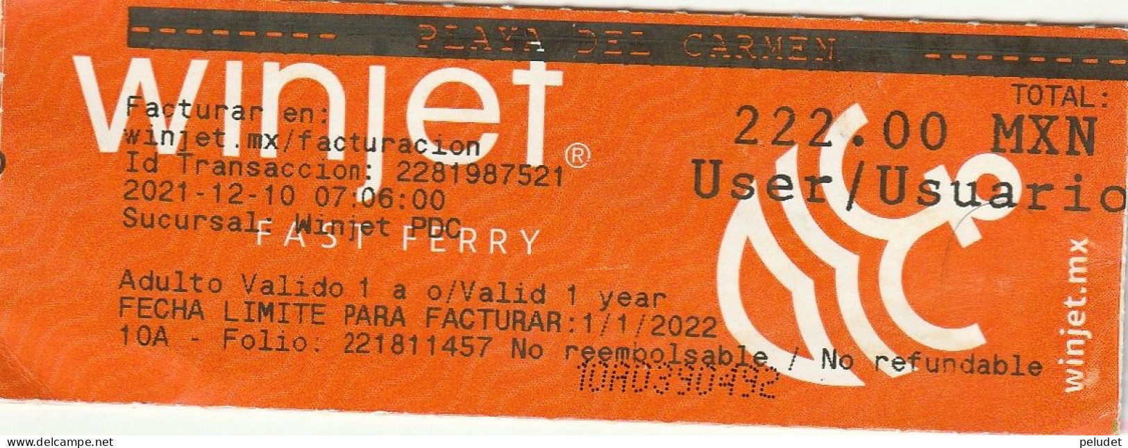 Ticket Billet Billet -- Mexico - Playa Del Carmen - 2021 - Mundo