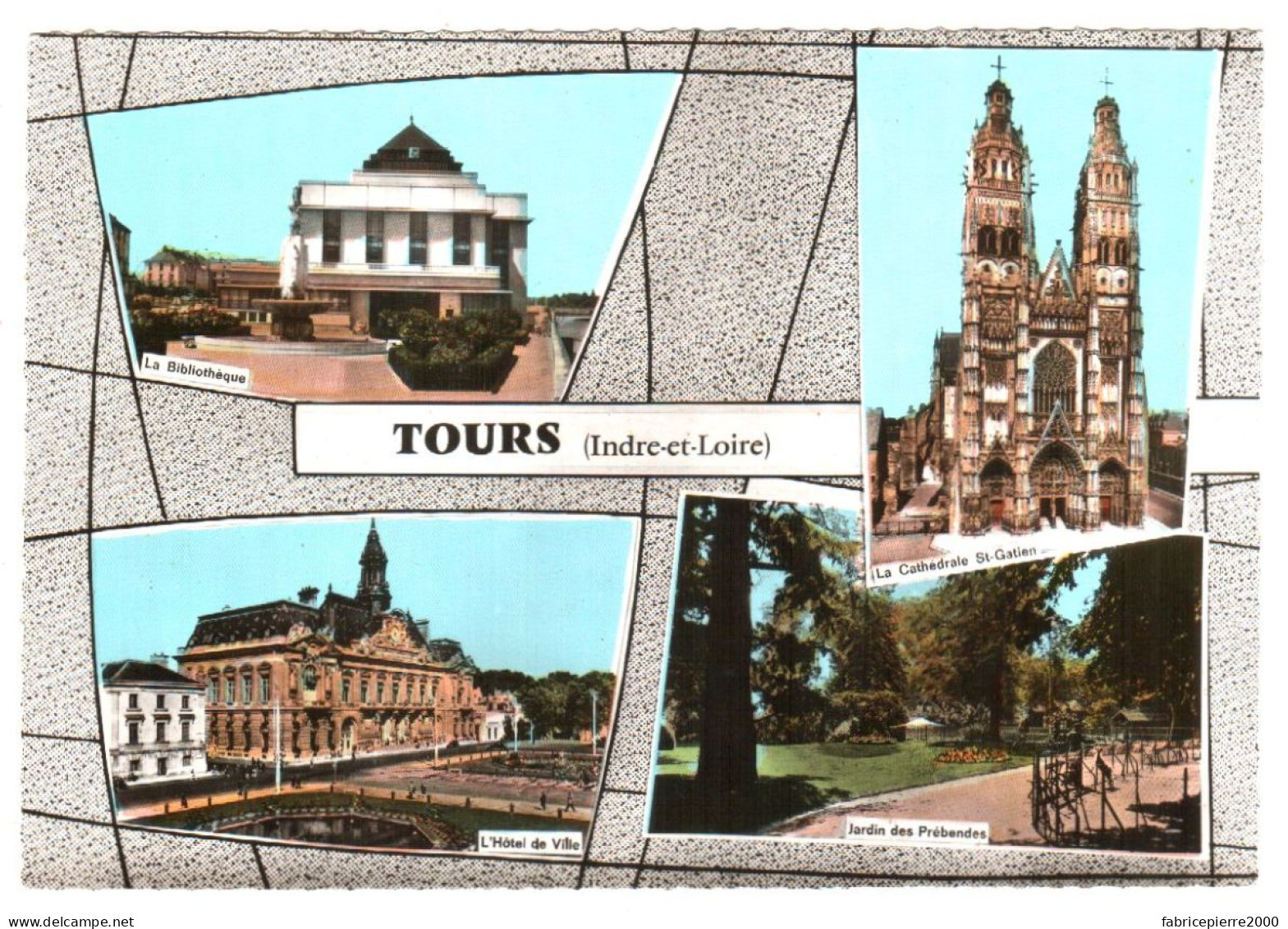 CPSM 37 (Indre-et-Loire) Tours - Bibliothèque, Jardin Des Prébandes, Cathédrale Saint-Gatien, Hôtel-de-Ville TBE Couleur - Libraries