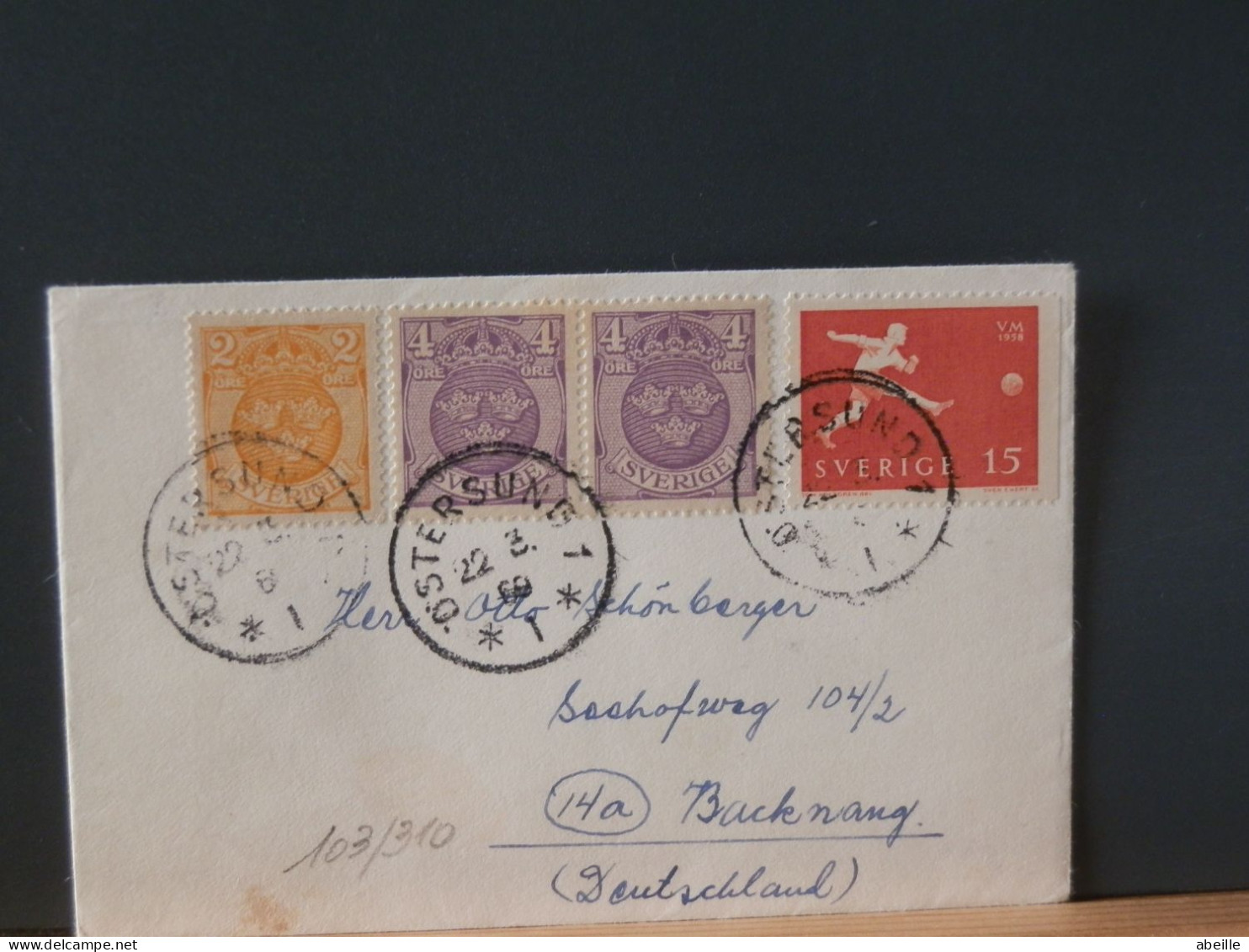 103/310  LETTRE SUEDE POUR ALLEMAGNE - Briefe U. Dokumente