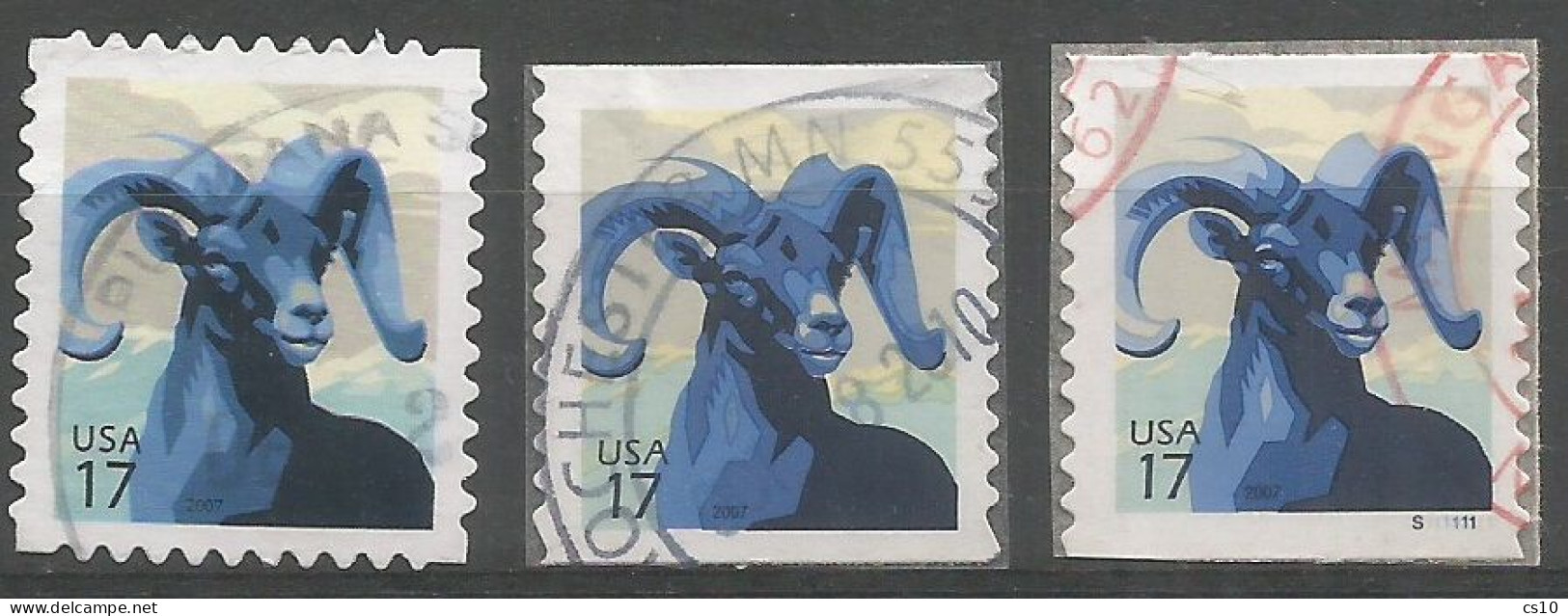 USA 2007 Bighorn Sheep C.17 - SC.#4138 Sheets + SC.#4140 Coil + Coil Plate Number  - Cpl 3v Set In VFU Condition - Roulettes