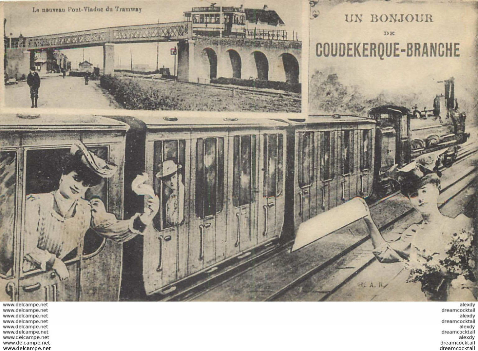 (XX) Carte Montage Gare Train Locomotive Voyageuse Voyageur. Un Bonjour COUDEKERQUE-BRANCHE 59 Carte Vierge - Coudekerque Branche