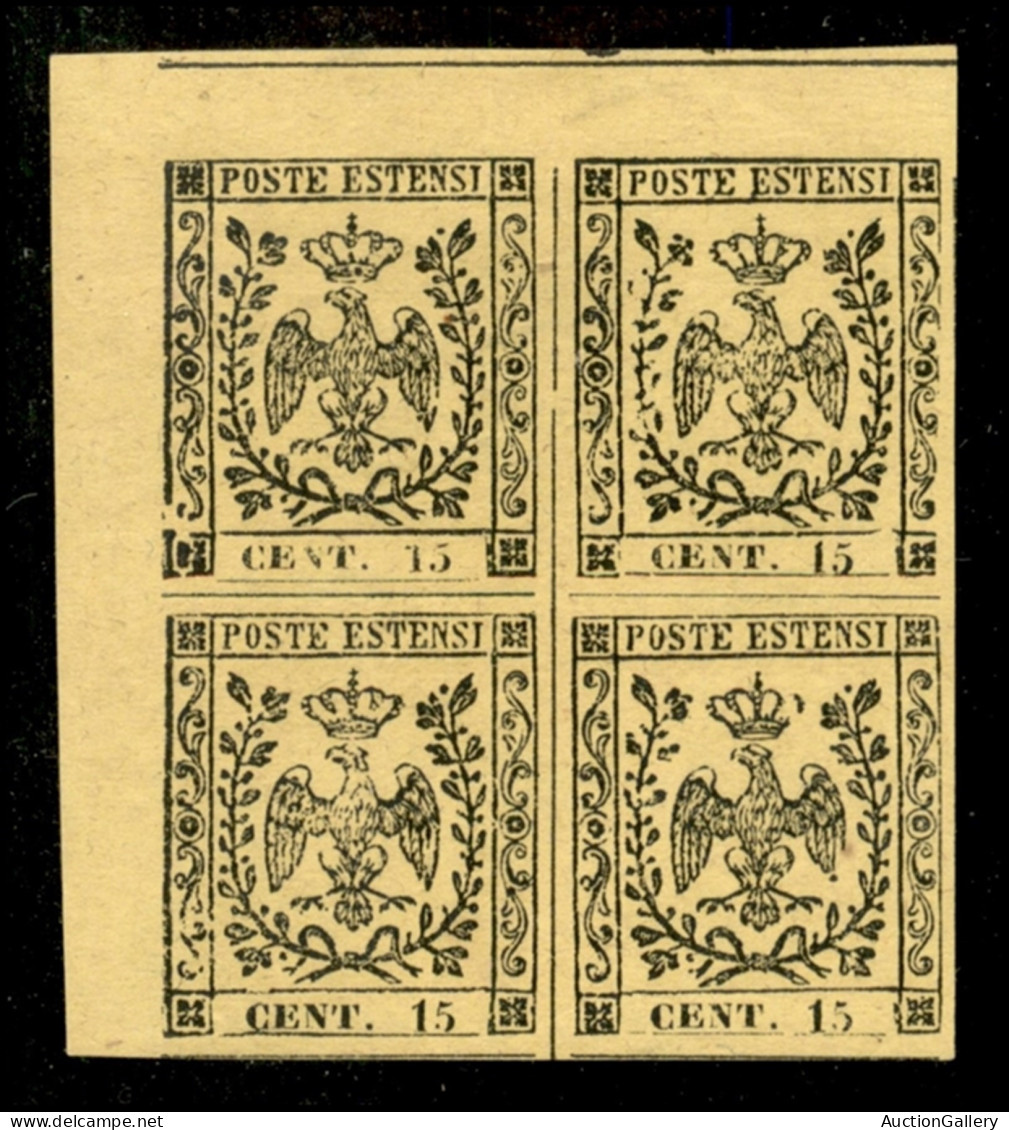 Antichi Stati Italiani - Modena - 1852 - 15 Cent (3) - Quartina Angolare - Coppia Inferiore Gomma Integra - Other & Unclassified