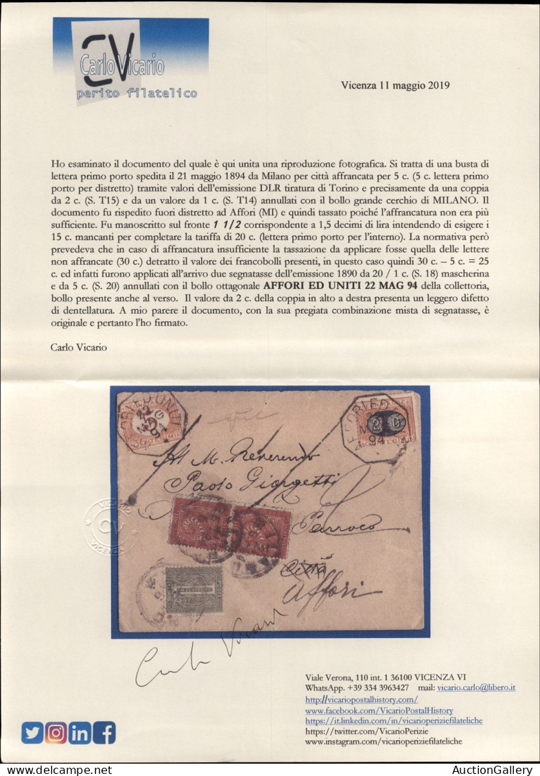 Regno - Vittorio Emanuele II - Lettera Affrancata Per 5 Cent (T14 + Due T15) Per Milano Poi Rispedita E Tassata In Arriv - Other & Unclassified