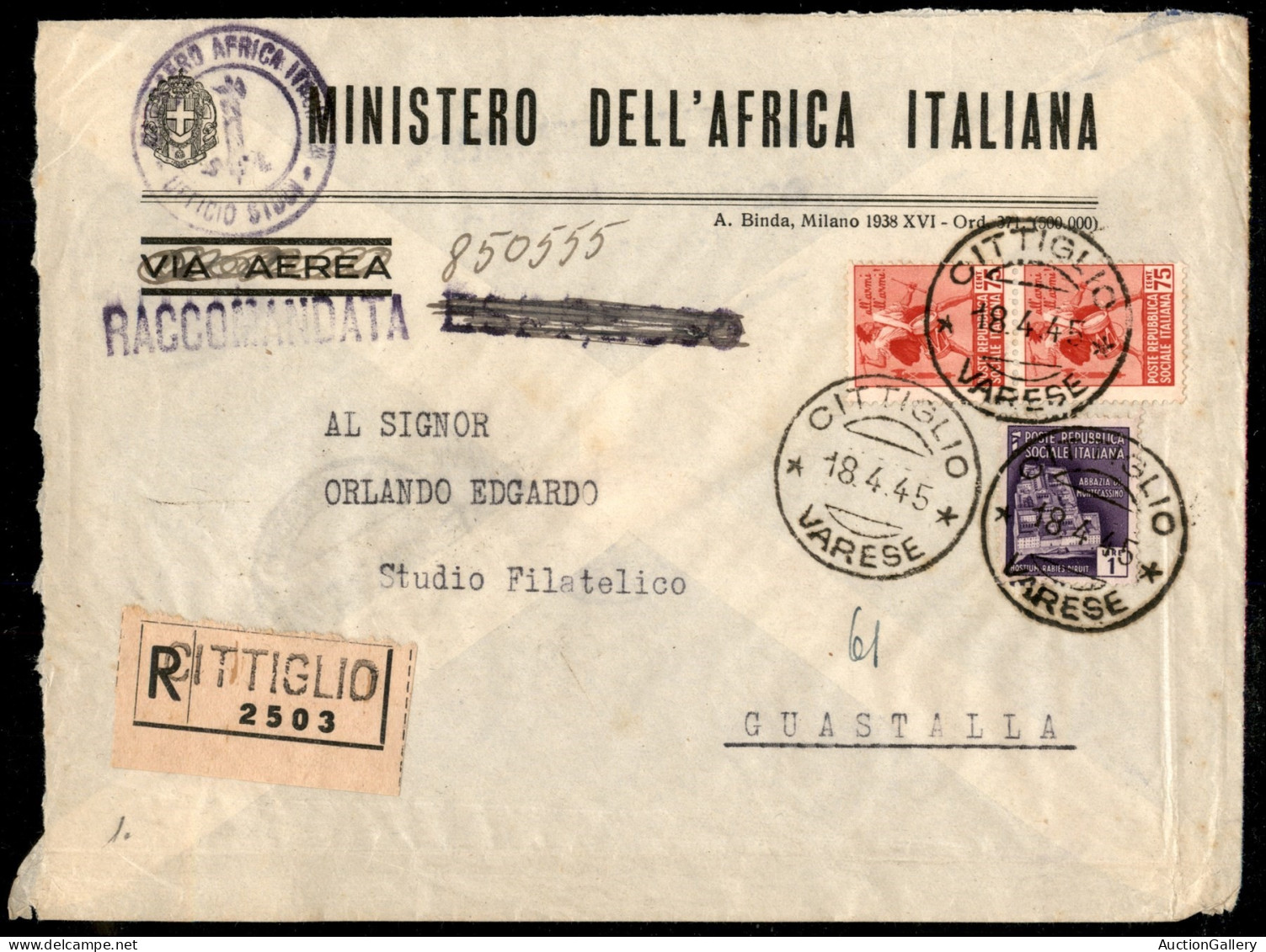 Repubblica Sociale Italiana - Definitivi - Coppia Del 75 Cent Tamburino (508) + 1 Lira (509) Su Raccomandata Da Cittigli - Otros & Sin Clasificación