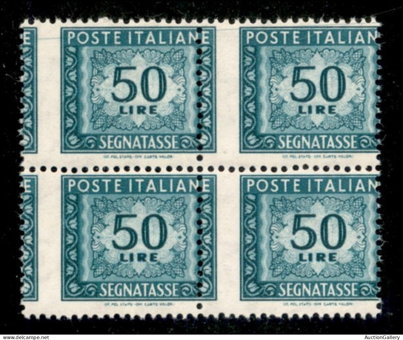 Repubblica - 1957 - Segnatasse - 50 Lire (118/IIf) - Quartina Con Dentellatura Verticale Spostata - Gomma Integra (1.650 - Other & Unclassified