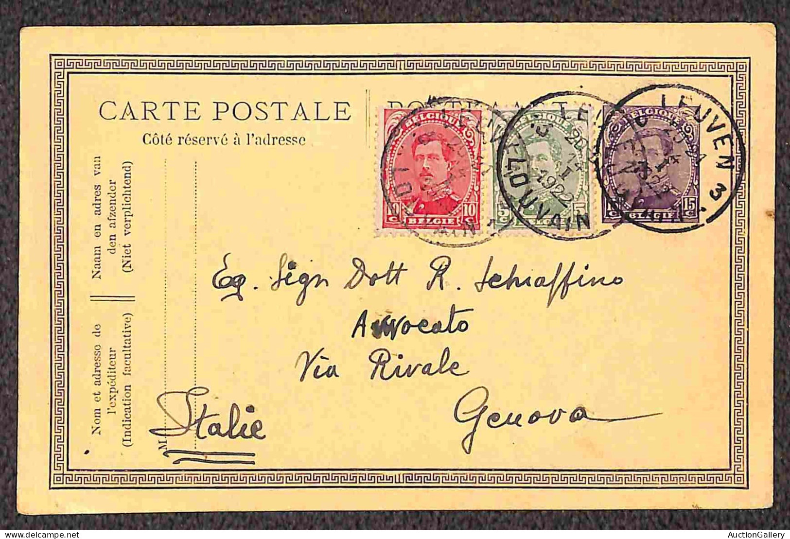 Europa - Belgio - 1922 - Due Cartoline Postali Con Affrancature Complementari Per Genova - Sonstige & Ohne Zuordnung