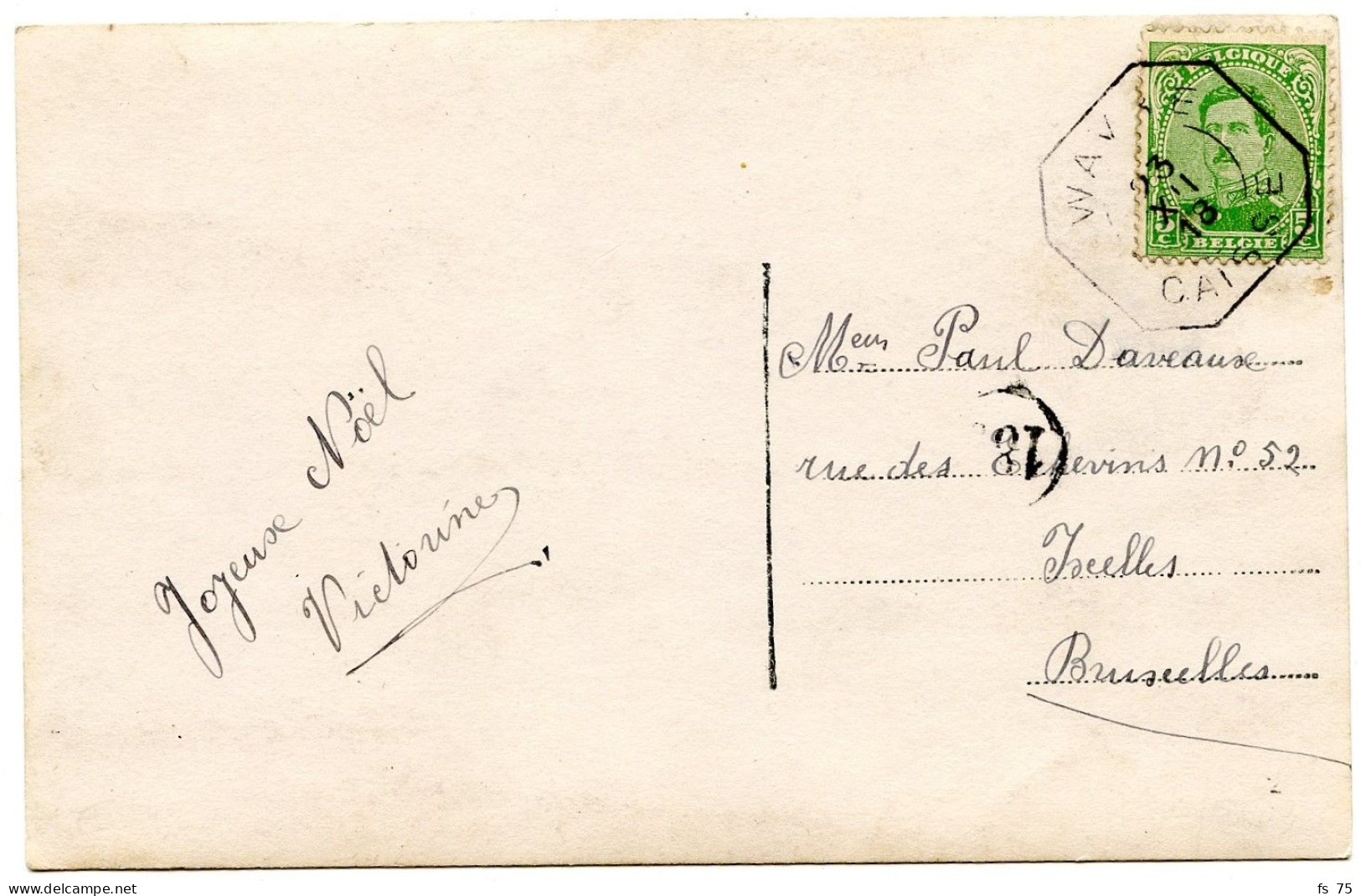 BELGIQUE - COB 137 OBLITERE WAVRE CAISSE SUR CARTE POSTALE, 1918 - Cartas & Documentos