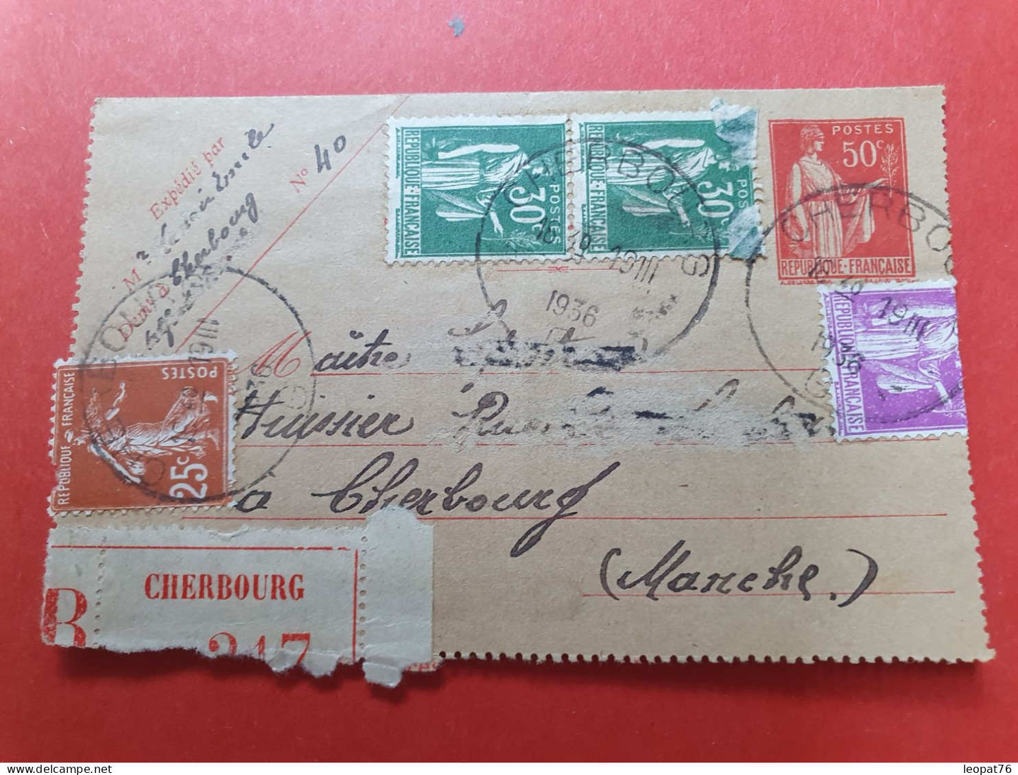 Entier Postal + Compléments De Cherbourg En Recommandé Pour Cherbourg En 1936 - N 203 - Kartenbriefe