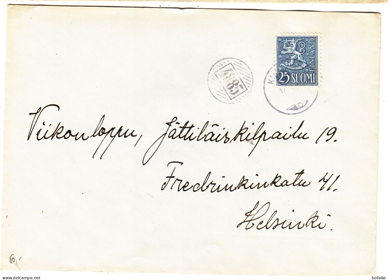 Finlande - Lettre De 1955 - Oblit Kna.... - Avec Cachet Rural 4885 - - Briefe U. Dokumente