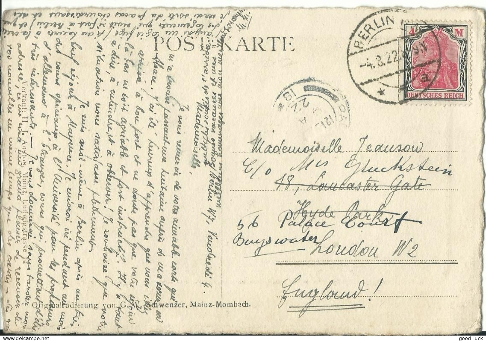 ALLEMAGNE CARTE 4M BERLIN POUR LONDRES ( GRANDE BRETAGNE ) DE 1922 LETTRE COVER - Other & Unclassified