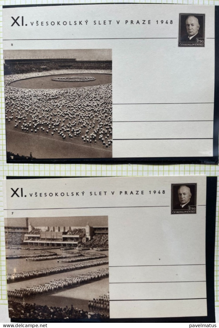 Czechoslovakia 1948 Complete Unused Picture Postal Card Set XI. Vsesokolsky Slet V Praze (16 Pieces) - Cartoline Postali