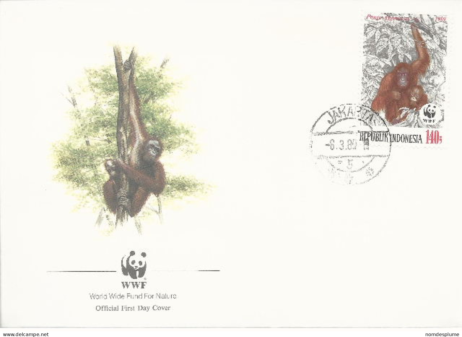 26026 ) Indonesia WWF 1989  Orangotan Monkey Ape Mammal Cover - Covers & Documents