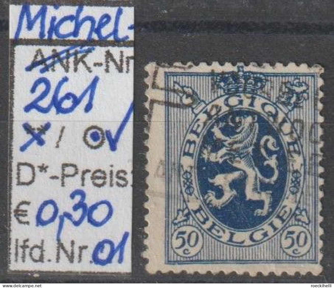 1929 - BELGIEN - FM/DM "Wappenschild" 50 C Blau - O  Gestempelt - S.Scan (261o 01-02 Be) - 1929-1937 Heraldic Lion