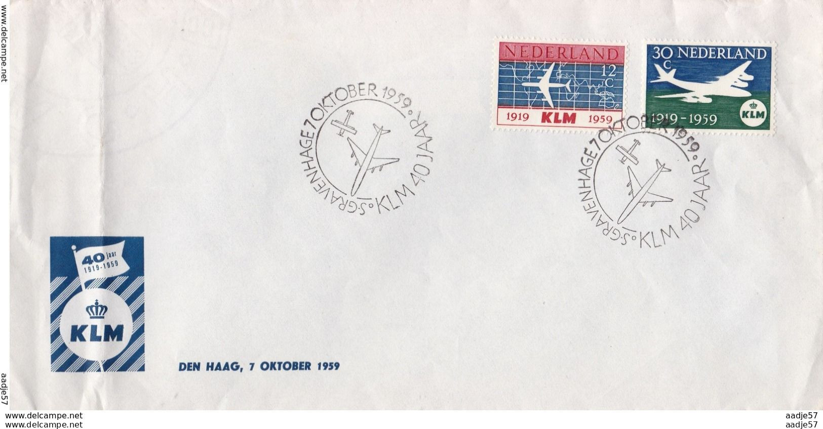 Netherlands Pays Bas Spec Cover KLM 40 Jaar 07.10.1959 - Lettres & Documents