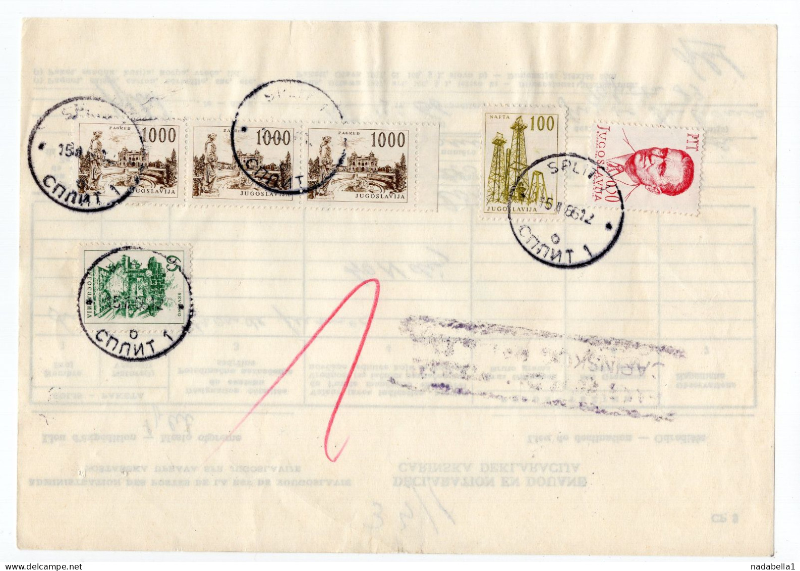 1966. YUGOSLAVIA,CROATIA,SPLIT,CUSTOMS RECEIPT - Cartas & Documentos