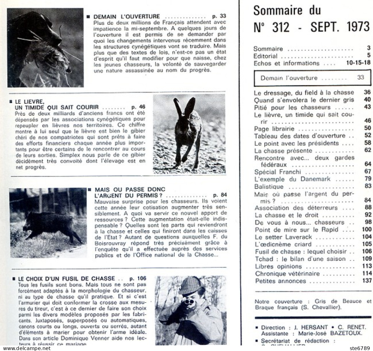 La Revue Nationale De LA CHASSE N° 312 Septembre 1973 Le Lievre , Choix Fusil De Chasse - Fischen + Jagen