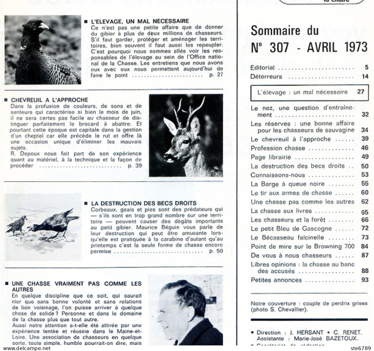 La Revue Nationale De LA CHASSE N° 307 Avril 1973 Elevage , Chevreuil à L'approche , Destruction Becs Droits , - Fischen + Jagen