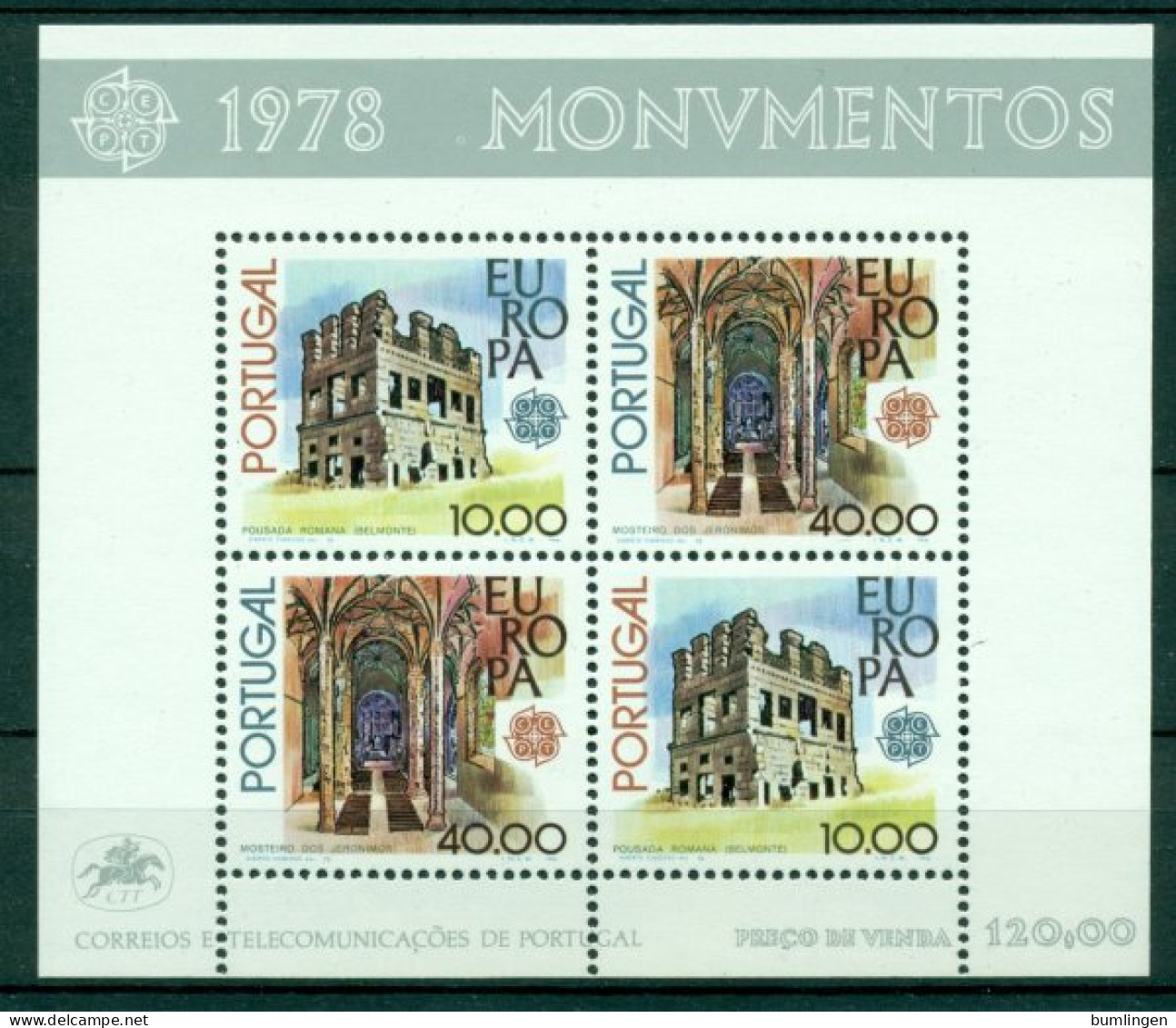 PORTUGAL 1978 Mi BL 23** Europa CEPT – Architectural Monuments [L3817] - 1978