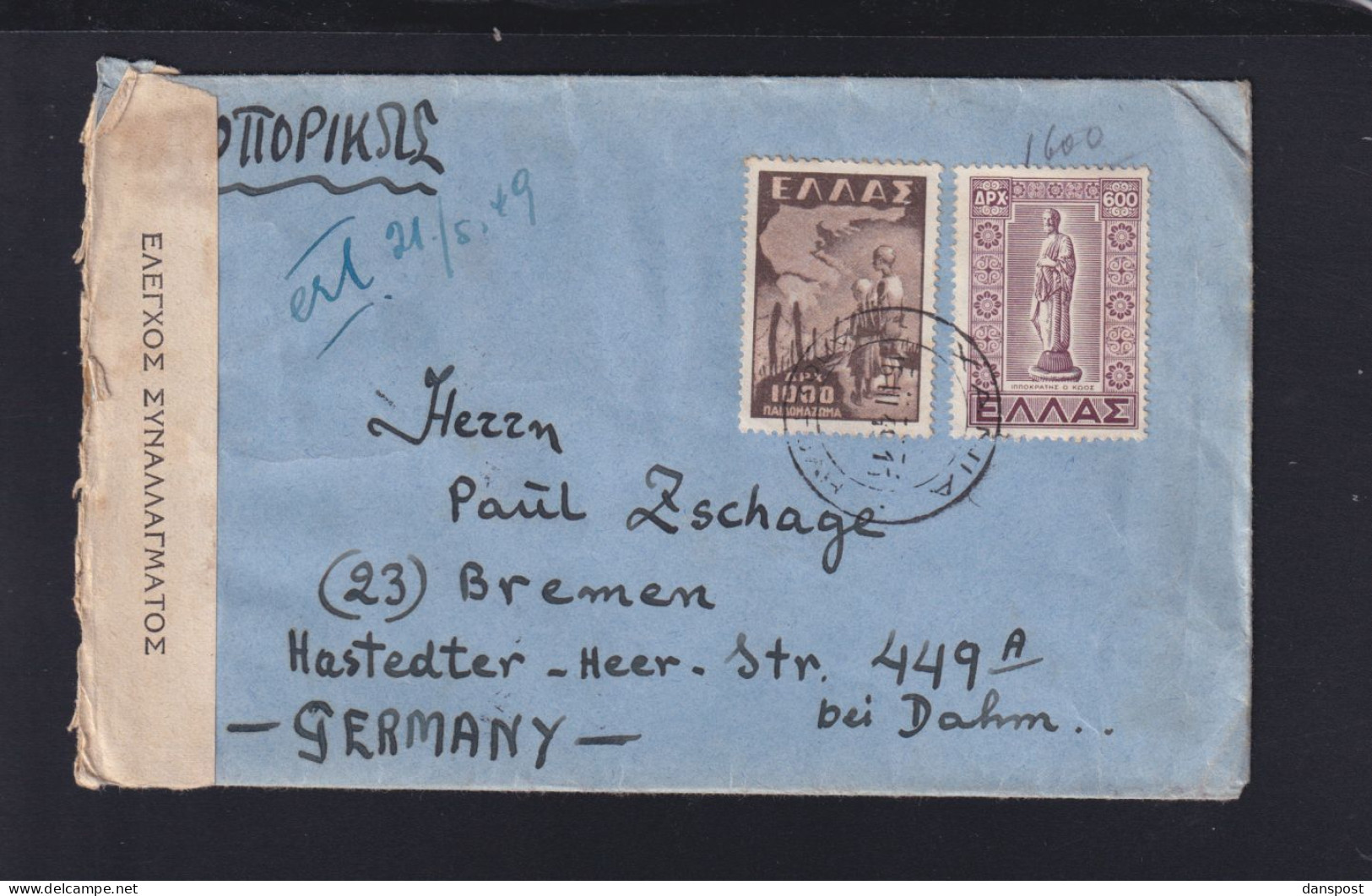 Griechenland Greece Briefkuvert Nach Bremen Zensur - Lettres & Documents