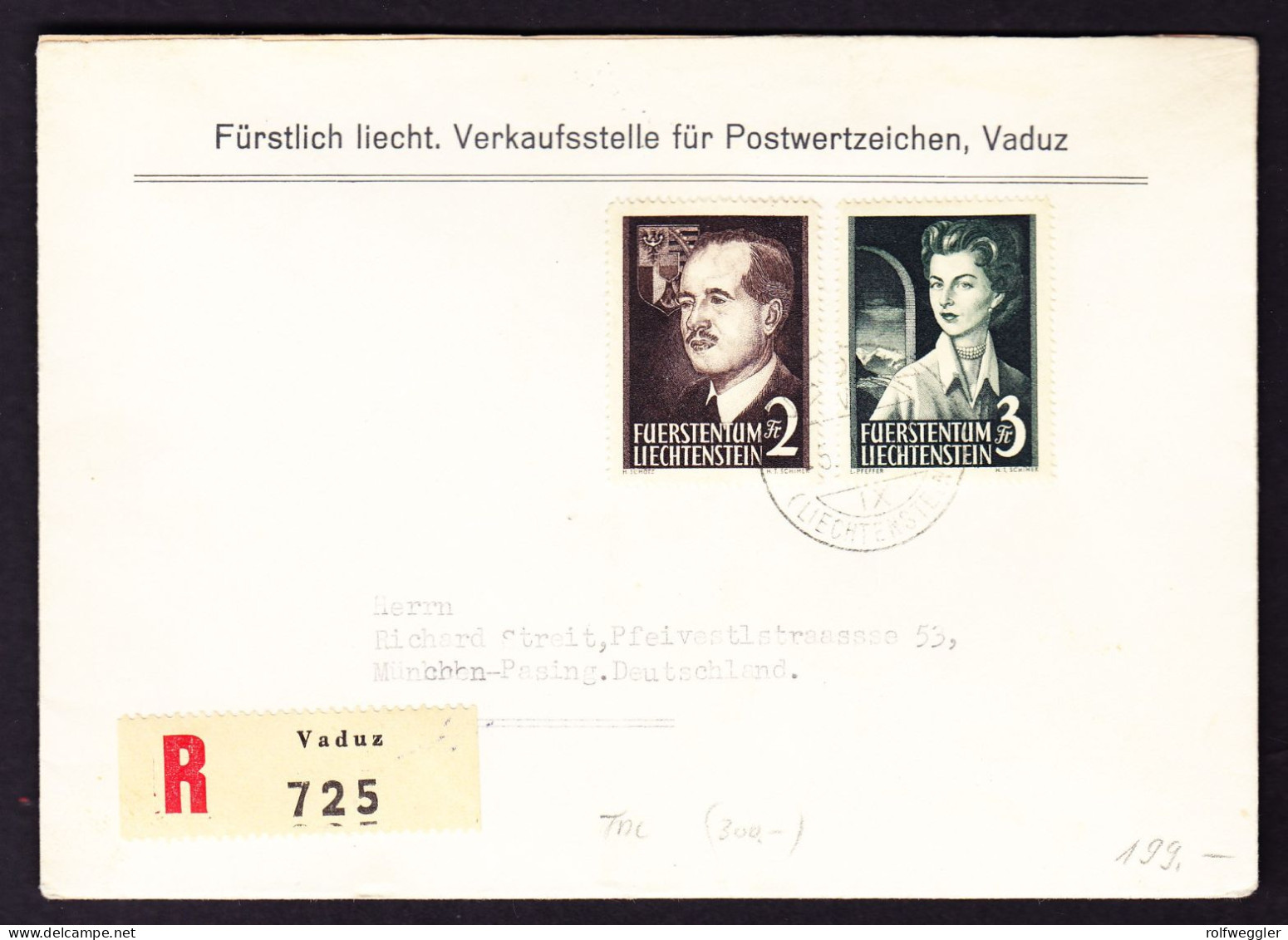 1955 Fürst Und Fürstin, FDC, SBK CHF 700. R-Brief Nach München. Ankunftsstempel. - Covers & Documents