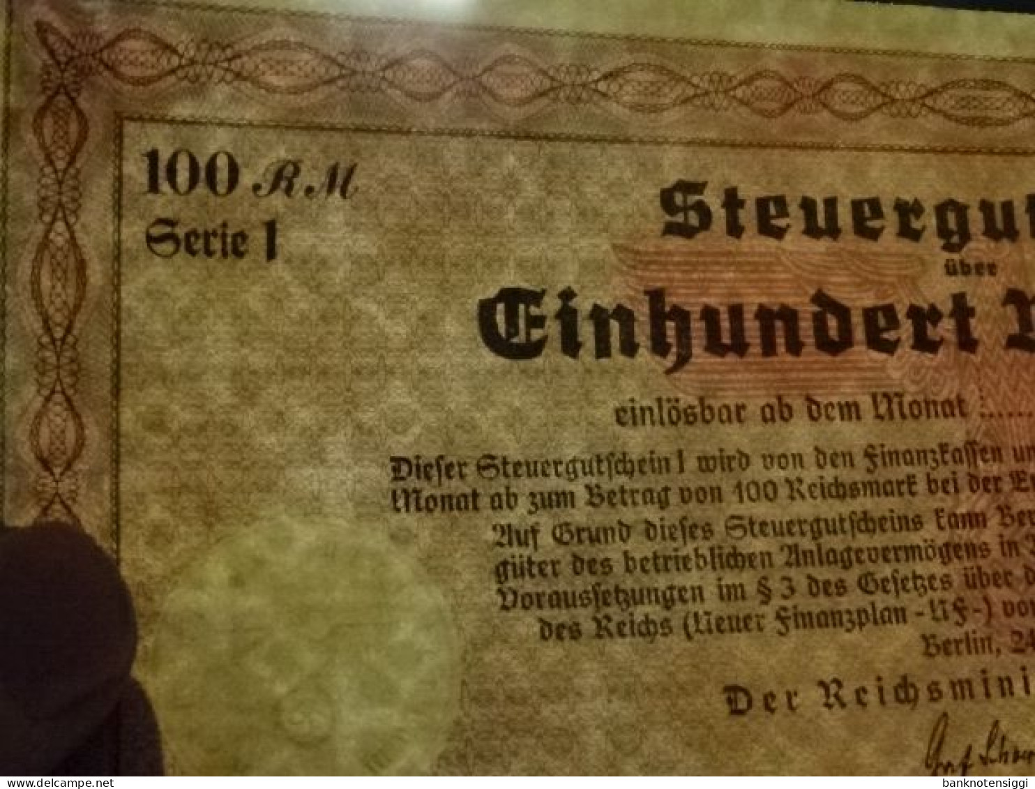 Steuergutschein I 100 Reichsmark  Januar V940 - 100 Reichsmark