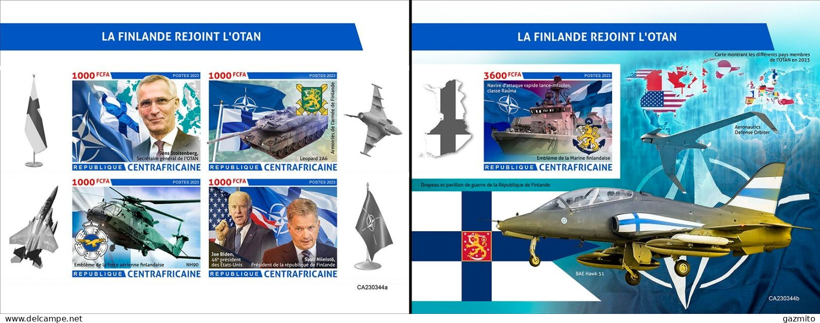 Centrafrica 2023, Finland Joint NATO, Flag, 4val In BF +BF IMPERFORATED - NATO