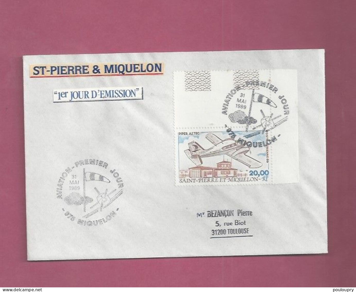 FDC De 1989 Pou La France - YT N° PA 68 - Piper Aztec - Lettres & Documents