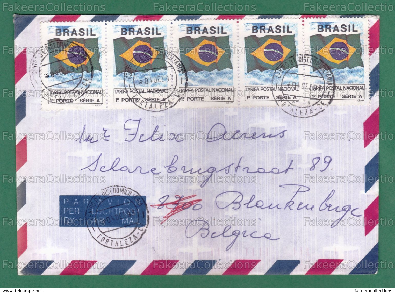 BRAZIL 1993 - Used Air Mail Cover / Letter Sent To BELGIUM With BRAZILIAN NATIONAL FLAG Stamps - Glow In Dark, Flags - Briefe