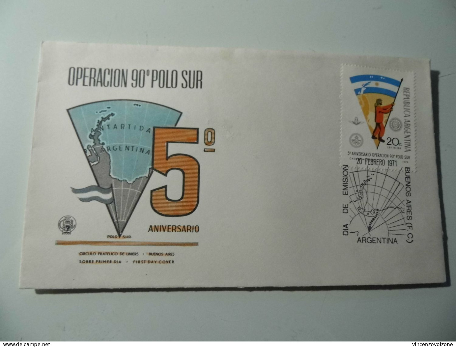 Busta Primo Giorno "OPERACION 90° POLO SUR 5° ANIVERSARIO 20 FEBRERO 1971" - Briefe U. Dokumente