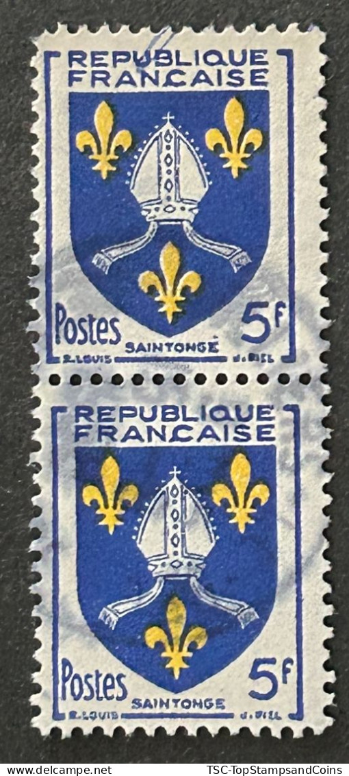 FRA1005Ux2v - Armoiries De Provinces (VII) - Saintonge - Pair Of 5 F Used Stamps - 1954 - France YT 1005 - 1941-66 Coat Of Arms And Heraldry