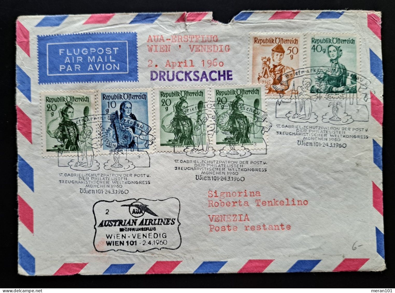 Österreich 1960, Erstflug WIEN-VENEDIG - Premiers Vols