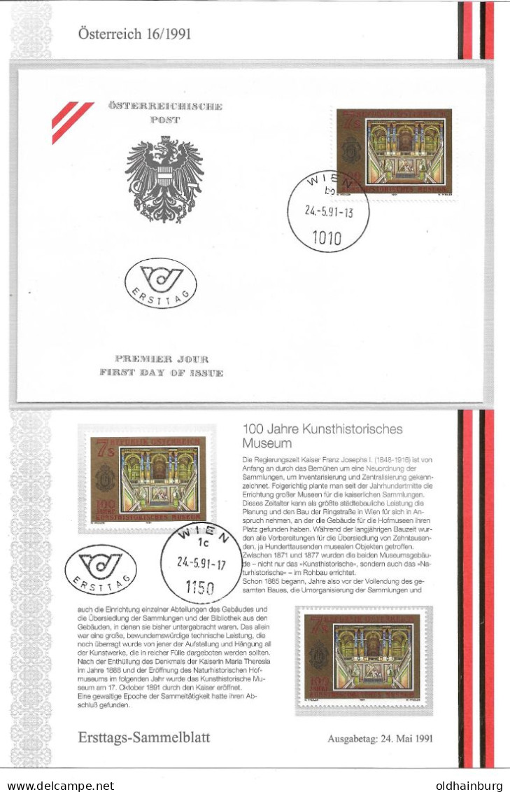 0102o: Österreich 1991, Kunst- Und Heeresgeschichtliches Museum: FDC, ** Und Gestempelt, Mit Erläuterungen - Musées