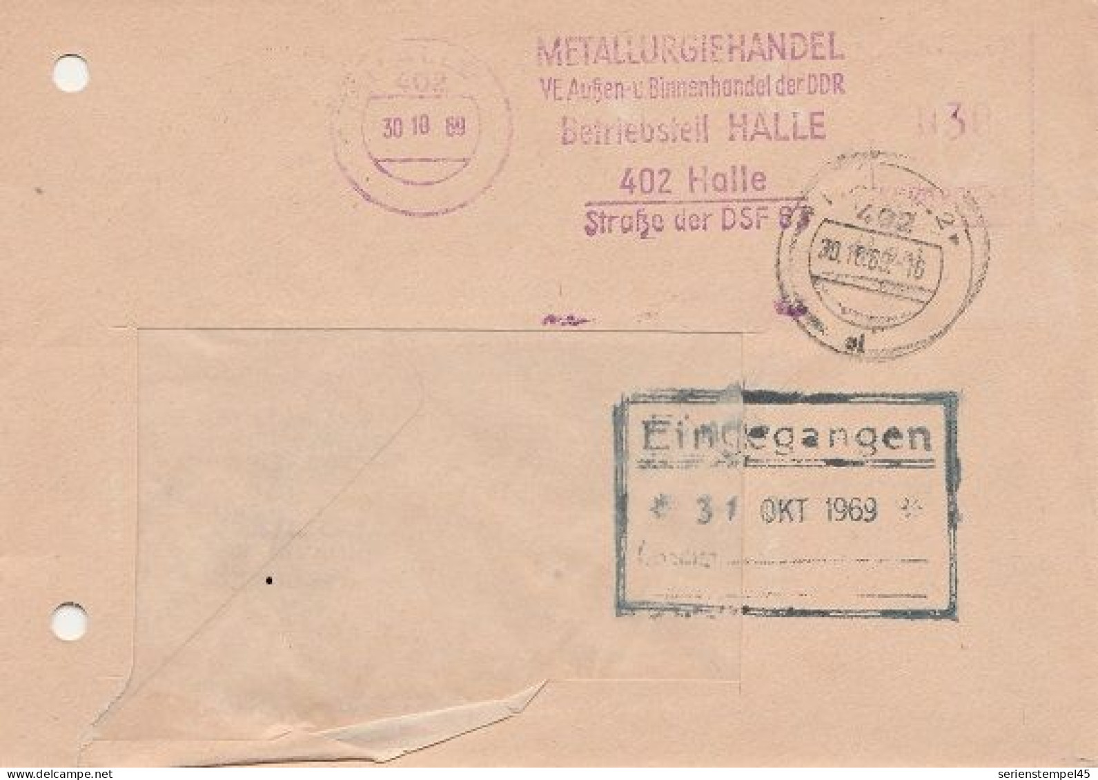 DDR Brief Von ZKD Freistempel Zentraler Kurierdienst Halle 1969 Metallurgiehandel - Central Mail Service