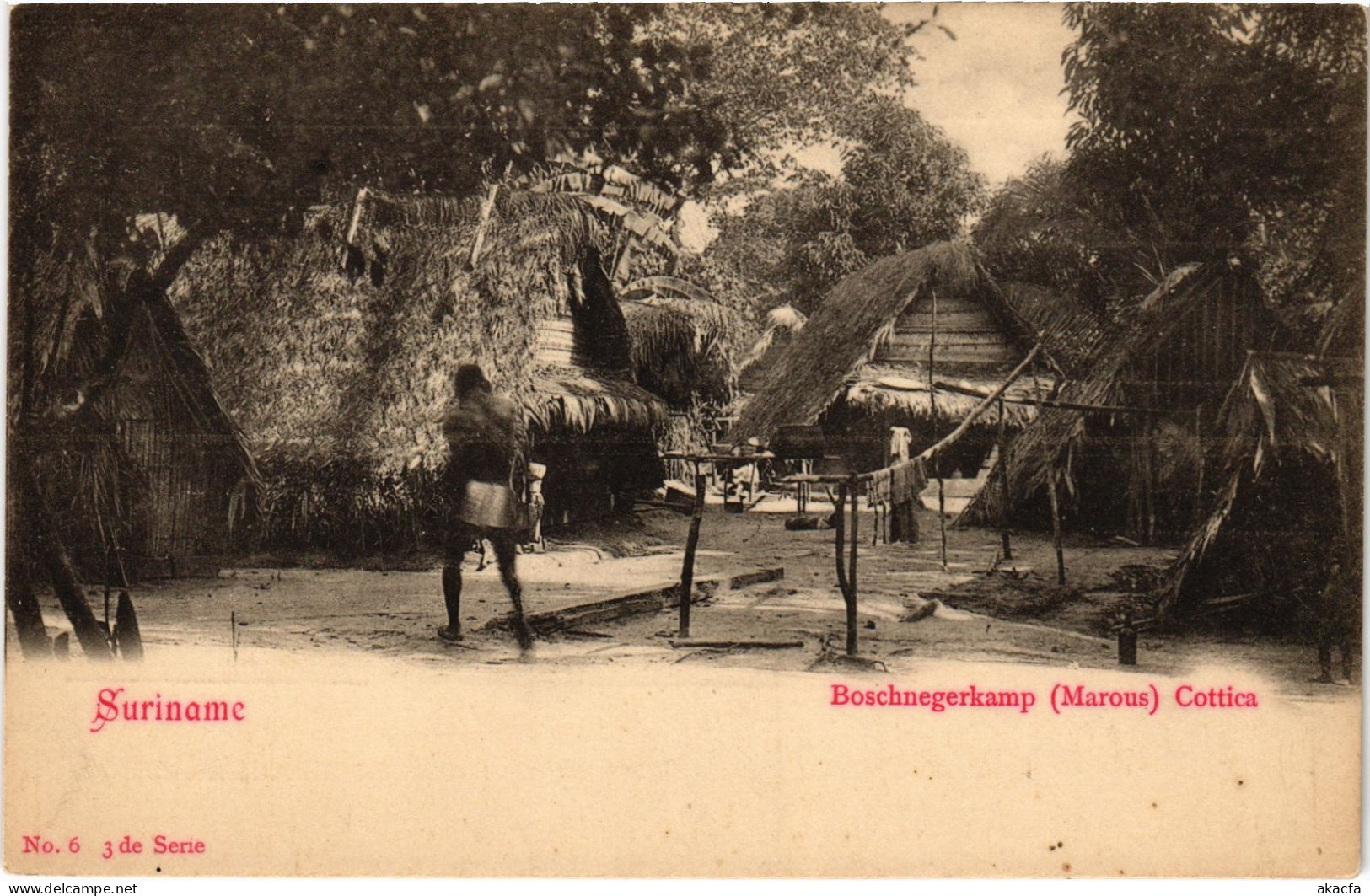 PC SURINAME BOSCHNEGERKAMP (MAROUS) COTTICA, VINTAGE POSTCARD (b378) - Suriname