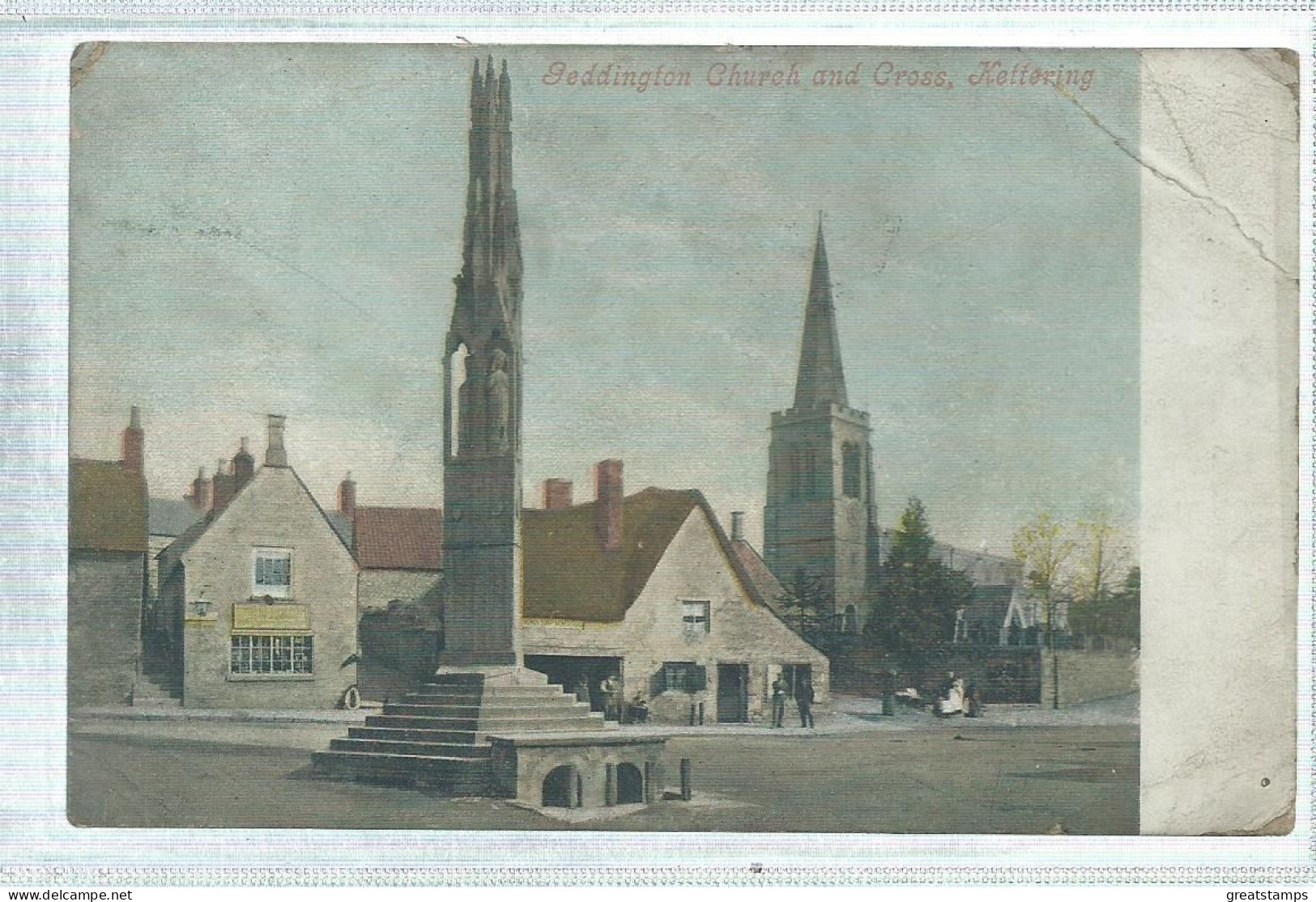 Northamptonshire Geddington Church And Cross Rare Irish Roundstone Postmark 1905 - Northamptonshire