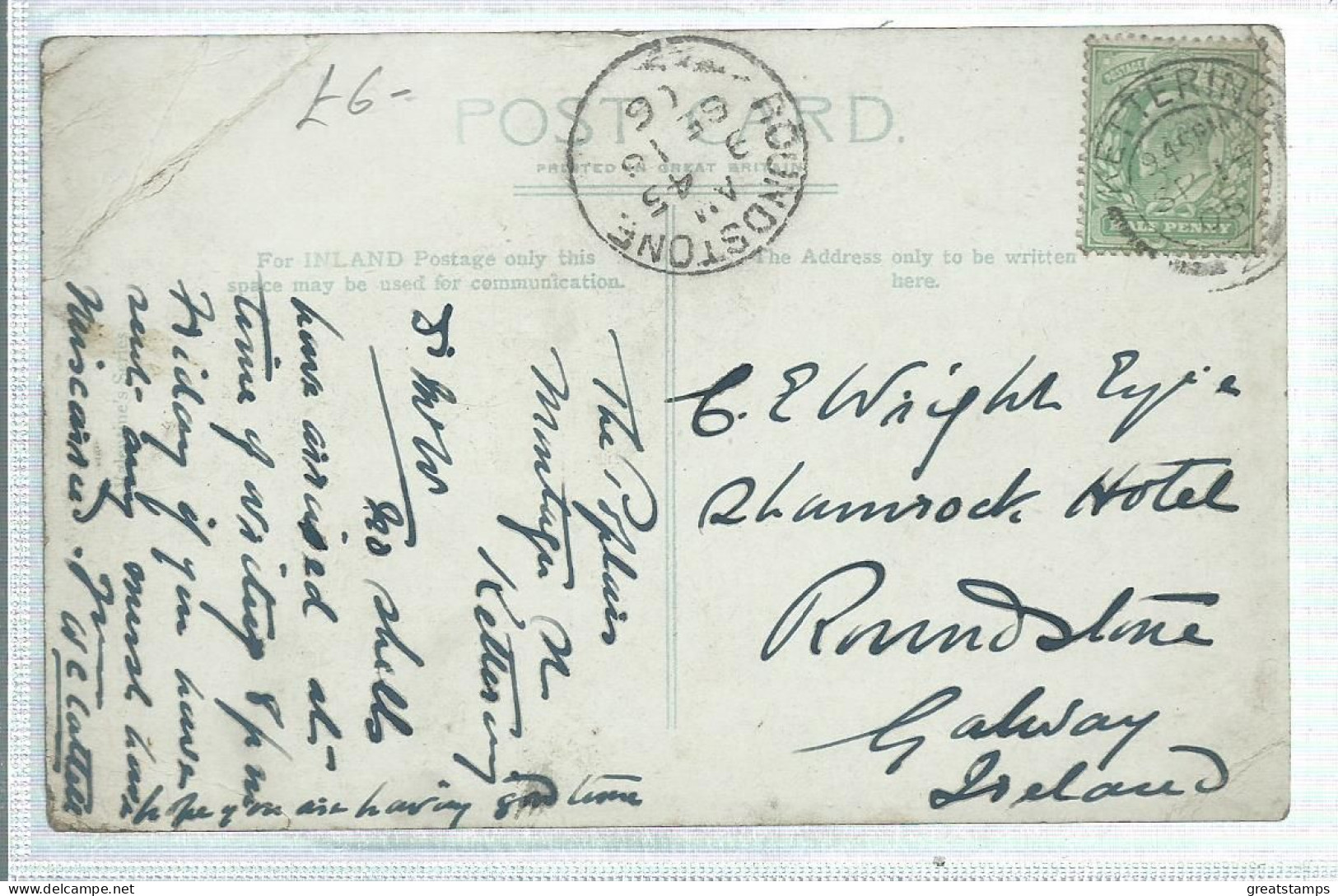 Northamptonshire Geddington Church And Cross Rare Irish Roundstone Postmark 1905 - Northamptonshire