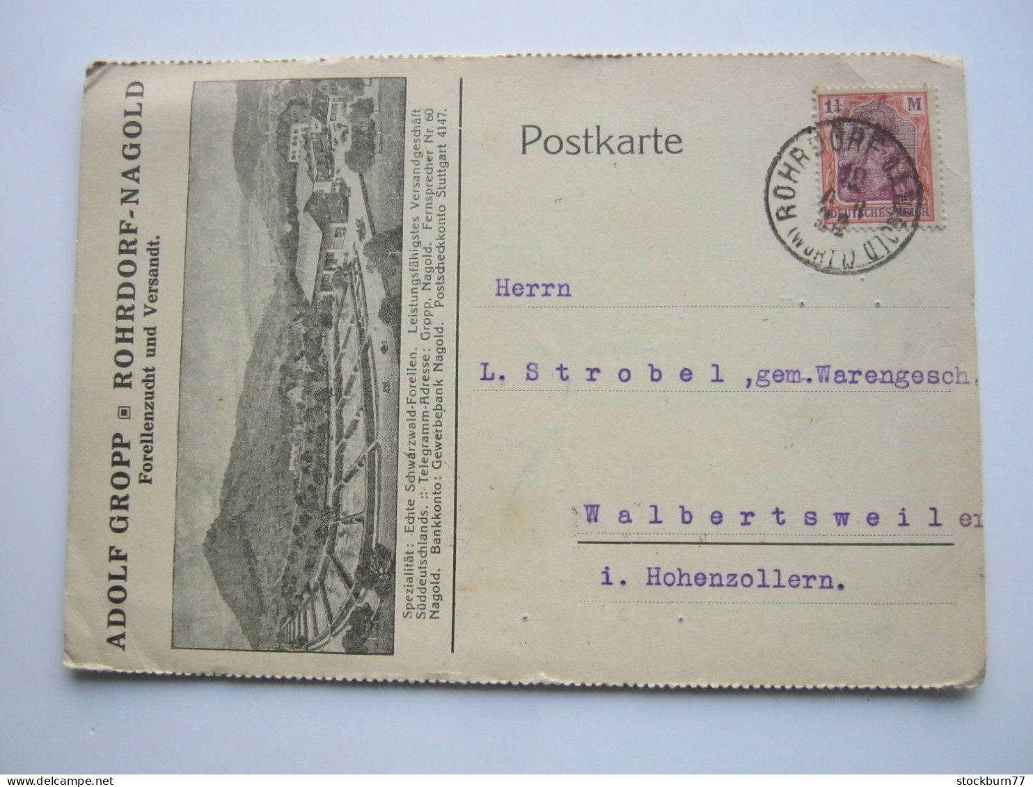 Nagold, Rohrdorf, Reklamekarte Fischzucht, Schöne Karte  Um 1922 - Nagold