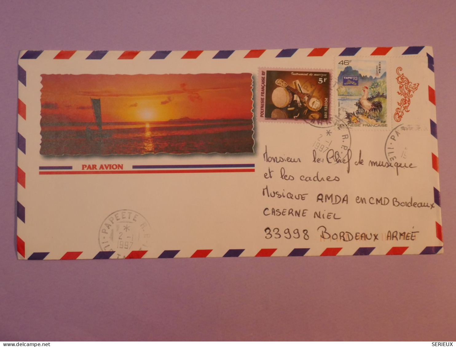 W19  POLYNESIE  BELLE  LETTRE   1997 PAPEETE A  BORDEAUX FRANCE + +AFF. INTERESSANT++ + - Covers & Documents