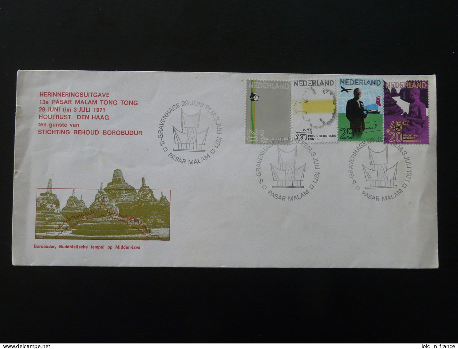 Lettre Cover Borobudur Buddhist Temple Indonesia Pasar Malam Pays Bas Netherlands 1971 - Buddhism