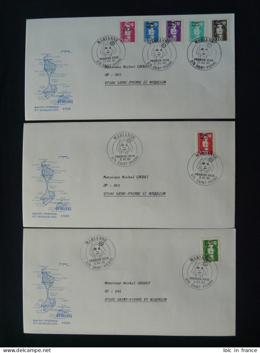 Série De 3 FDC Marianne De Briat Surchargée Saint Pierre Et Miquelon 1990 (ex 1) - FDC