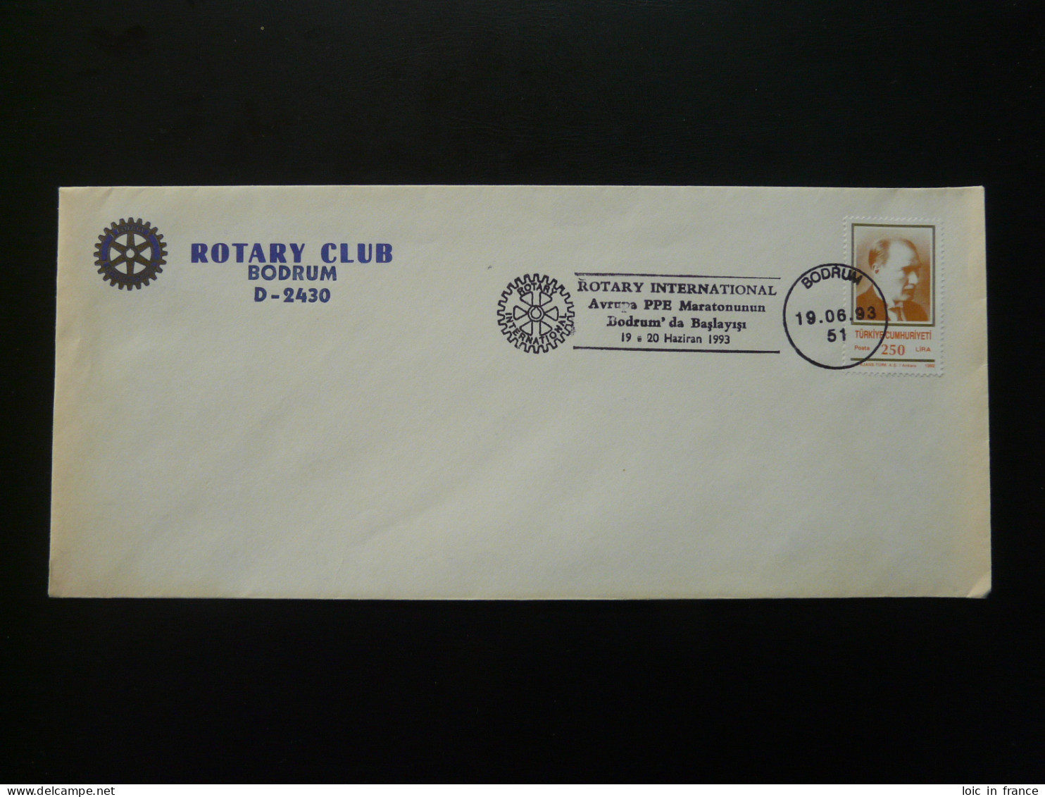  Lettre Cover Rotary Club Flamme Postmark Bodrum Turquie Turkey 1993  - Briefe U. Dokumente