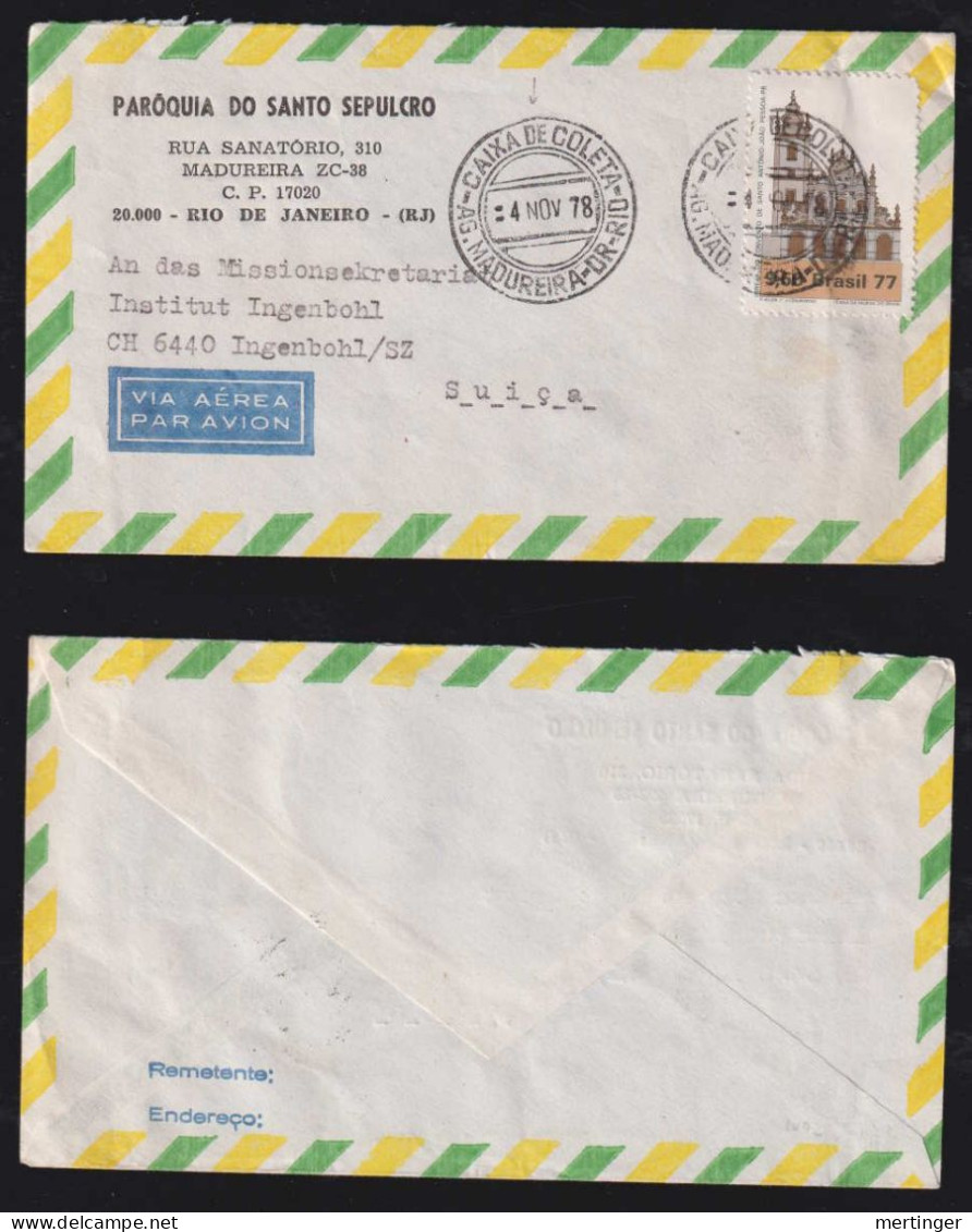 Brazil Brasil 1978 Cover RIO X INGENBOH Switzerland Caixa De Coleta Madureira From Mail Box - Briefe U. Dokumente