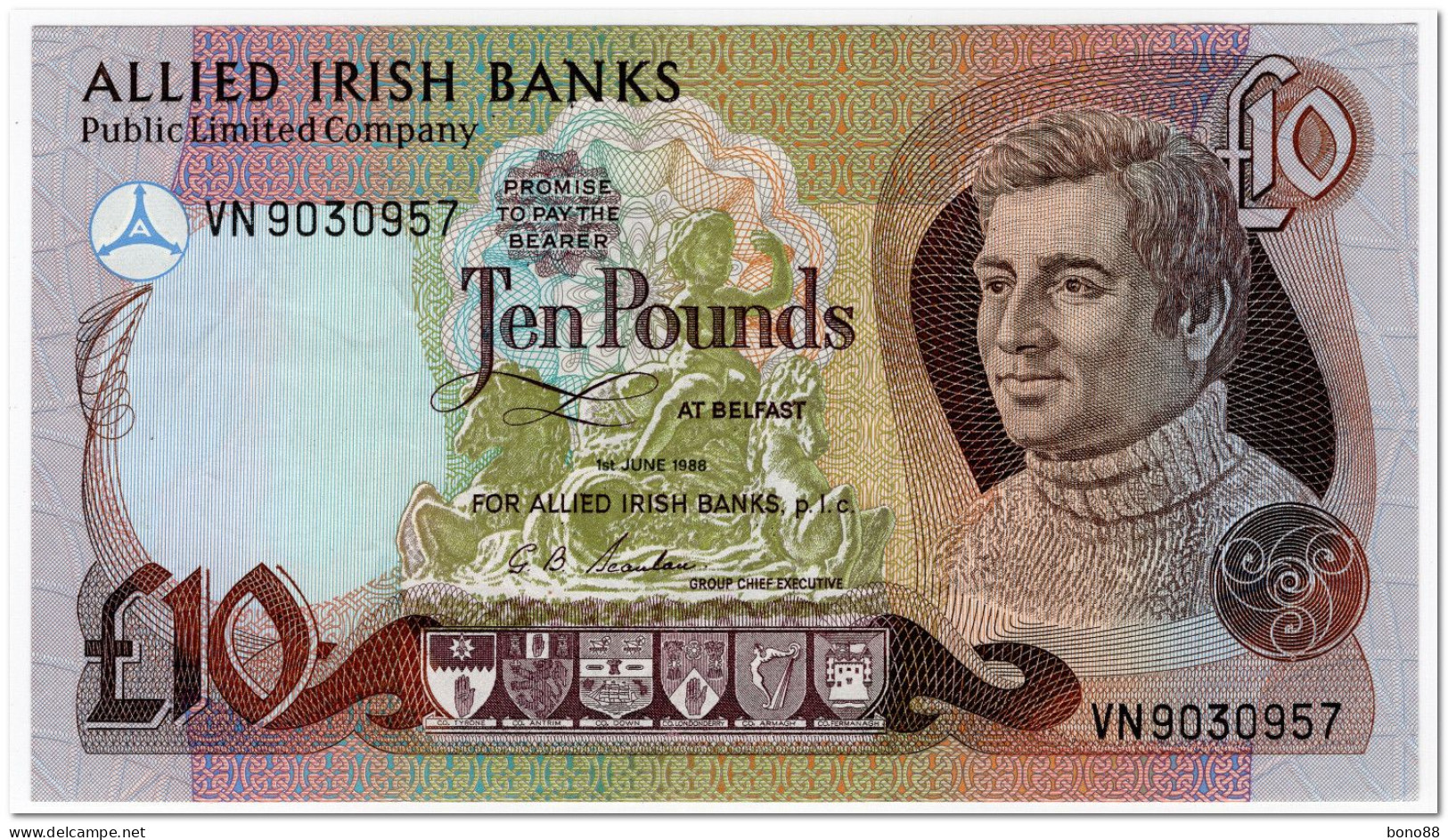 IRELAND NORTHERN,10 POUNDS,1988,P.7a,XF+ - Irlande