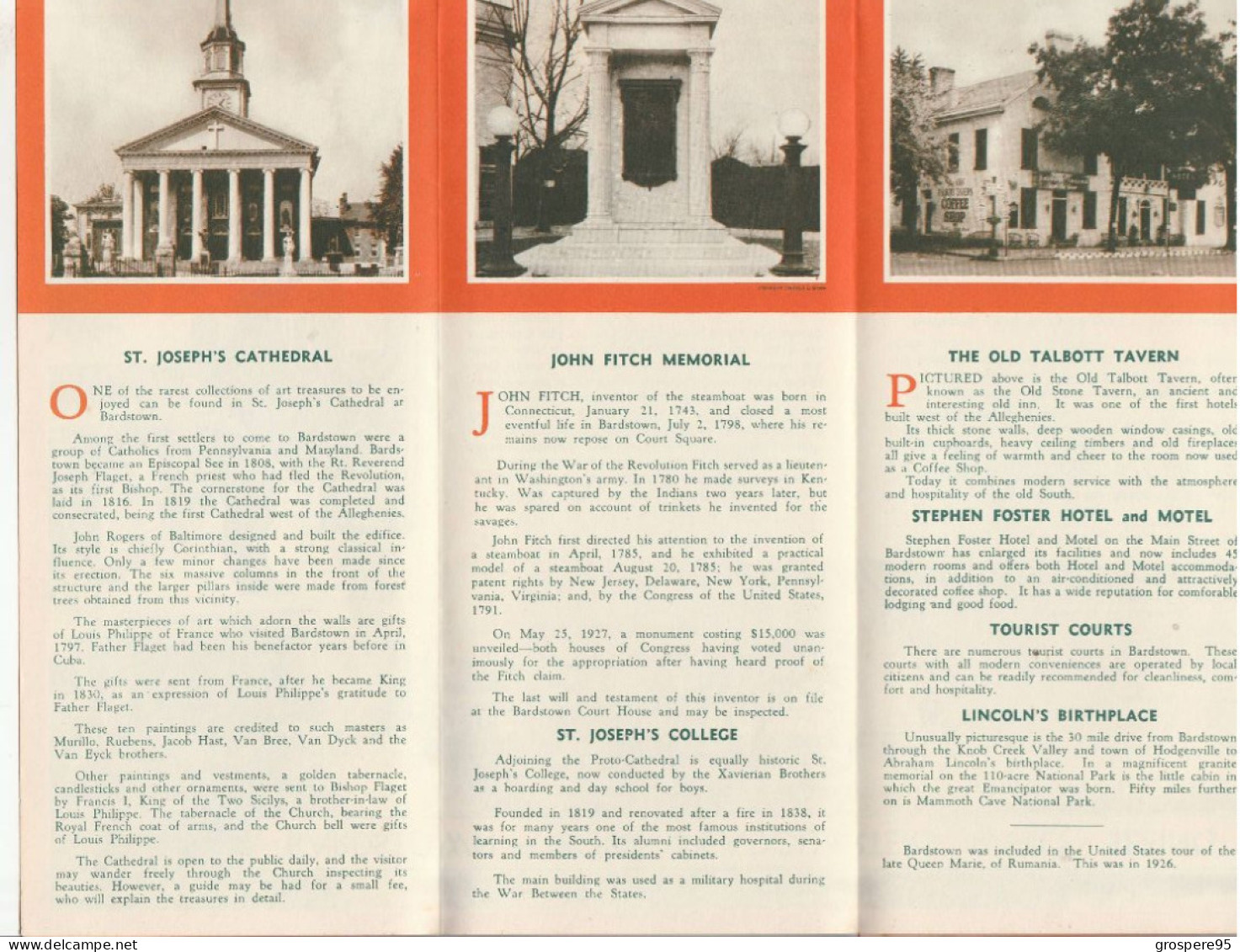 BARDSTOWN KENTUCKY BEAUTIFUL HISTORIC CARNET PUBLICITAIRE 4 VOLETS - Sonstige & Ohne Zuordnung