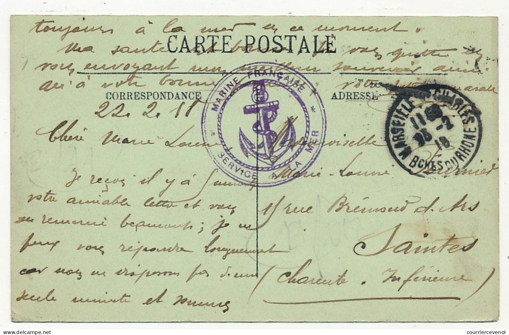 Cad Marseille St Charles 1918 + Marine Française Service à La Mer S/CPA Marseille Sous La Neige Palais Longchamp - Poste Navale