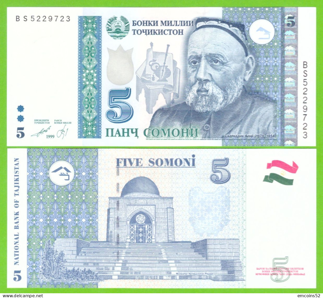 TAJIKISTAN 5 SOMONI 1999/2013 P-23a UNC - Tadschikistan