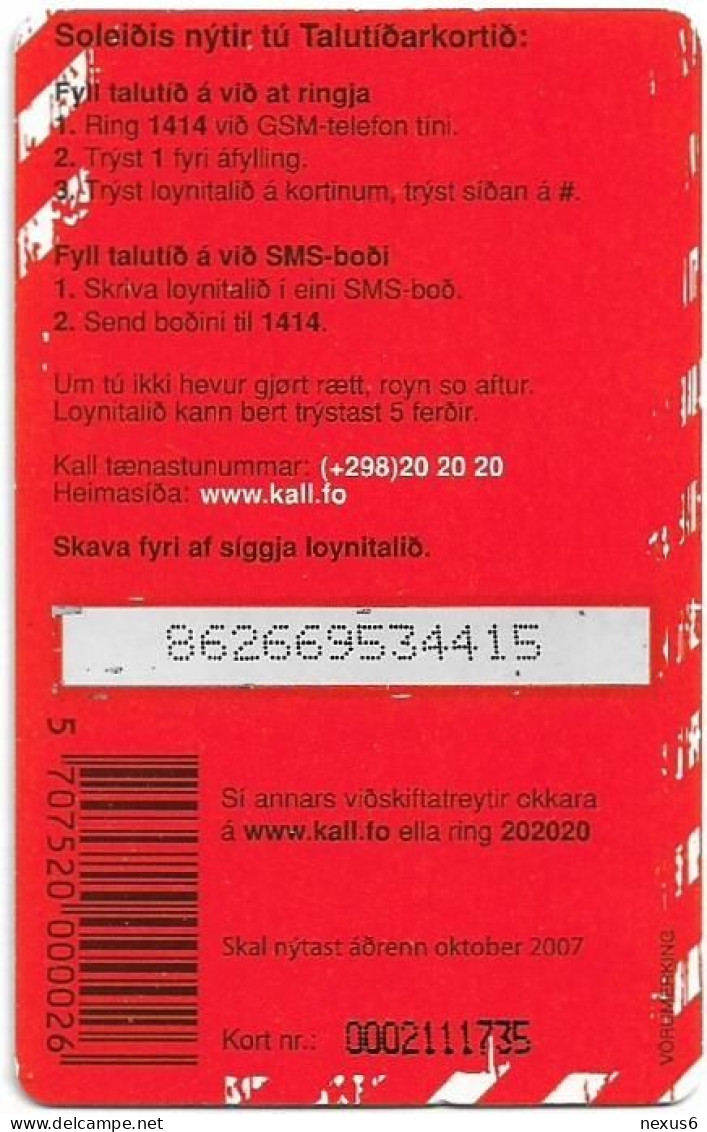 Faroe - Kall Frælsi Talutid, Exp.10.2007, Consecutive CN., GSM Refill 100Kr., Used - Isole Faroe