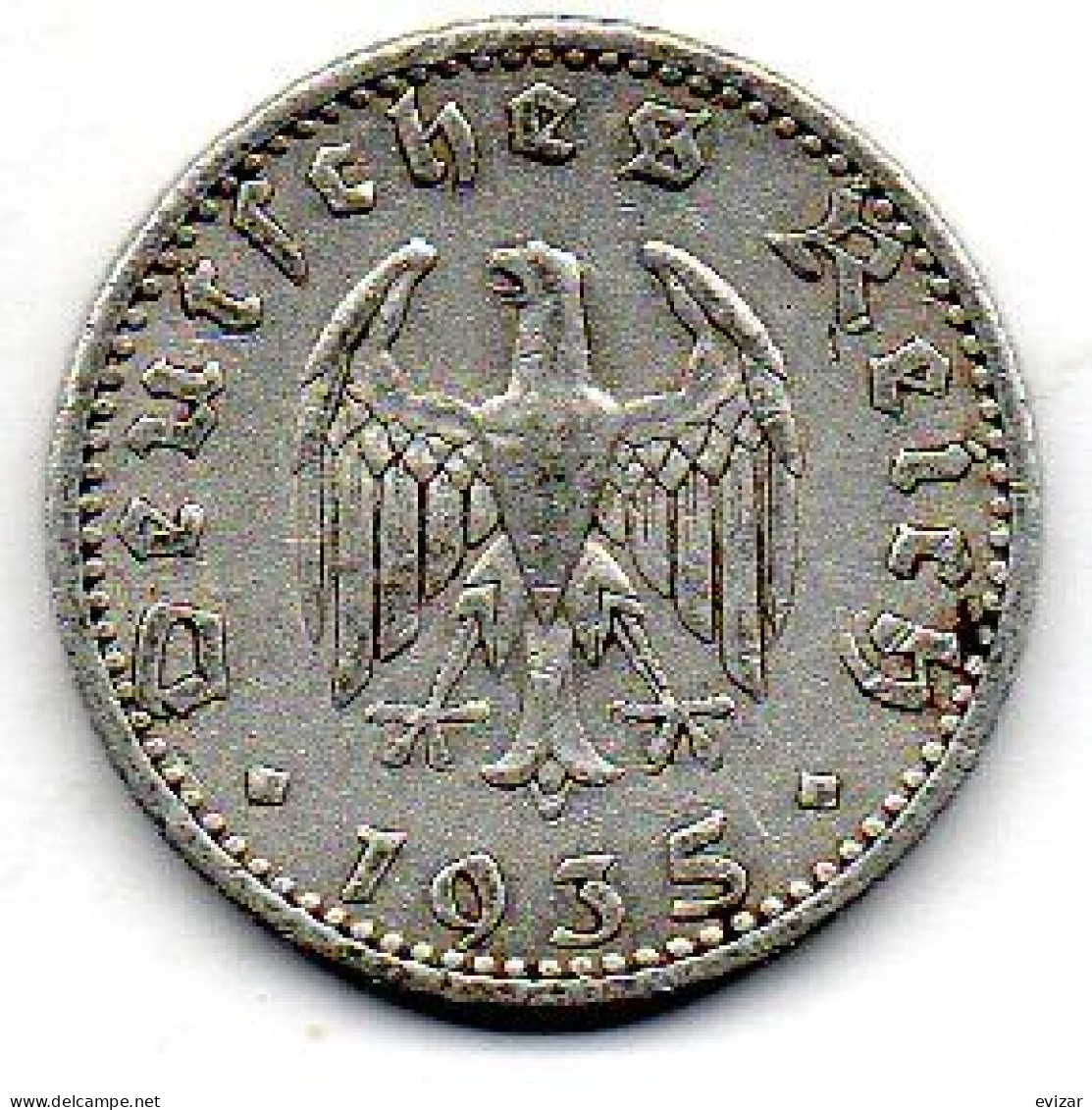 GERMANY - THIRD REICH, 50 Reichs Pfennig, Aluminum, Year 1935-A, KM # 87 - 50 Reichspfennig