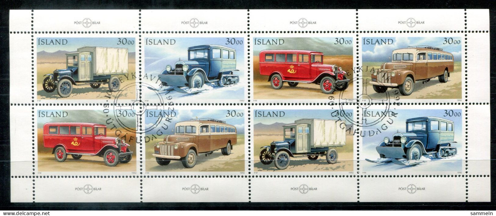 ISLAND 770-773 KB FD Canc. - Postautos, Postbuses, Car Postaux - ICELAND / ISLANDE - Blocks & Kleinbögen