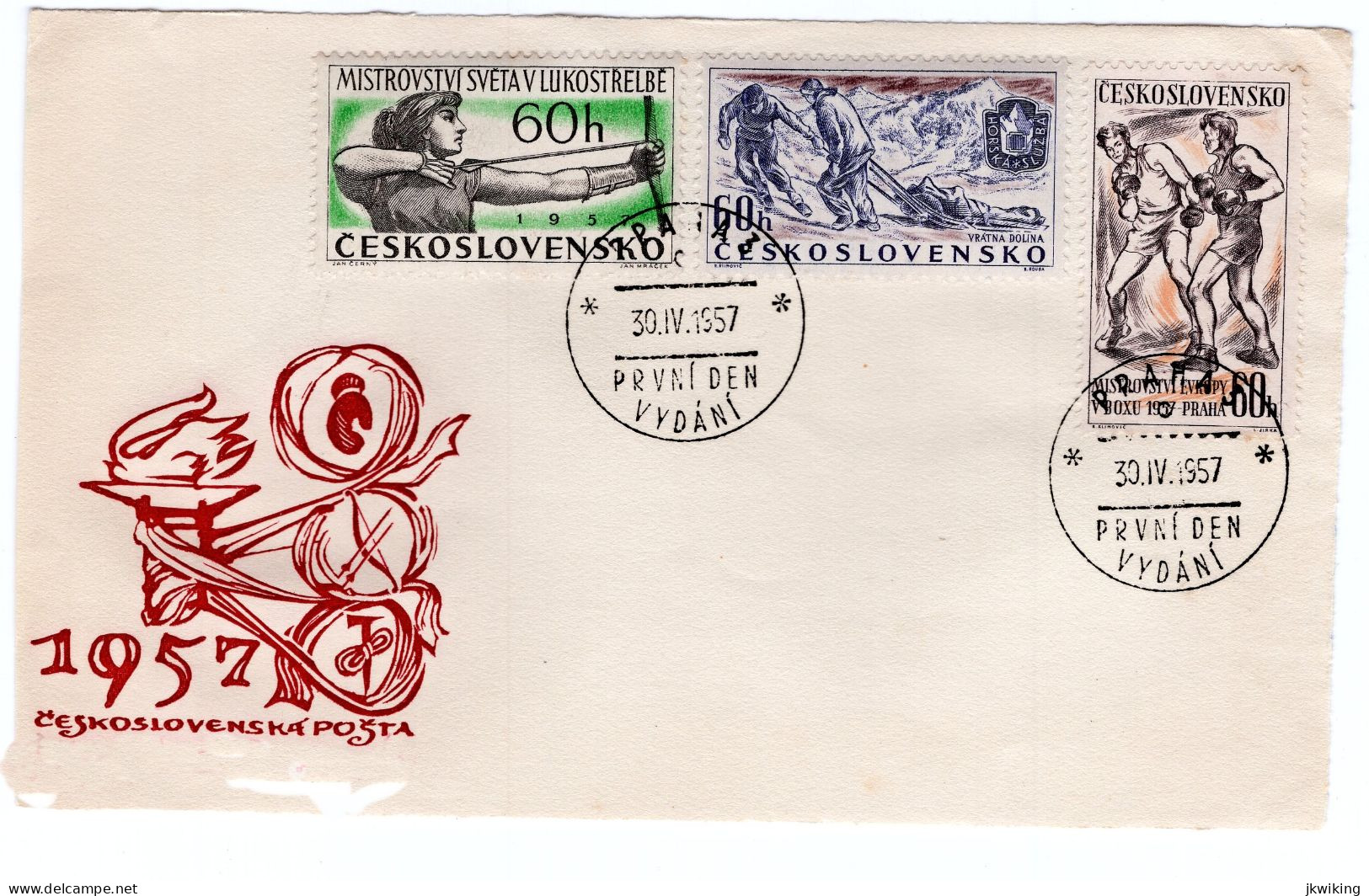 FDC - Sport - Mountain Service - Boxing - Archery - Occasional Postmark Prague - C - 1957 - Berge